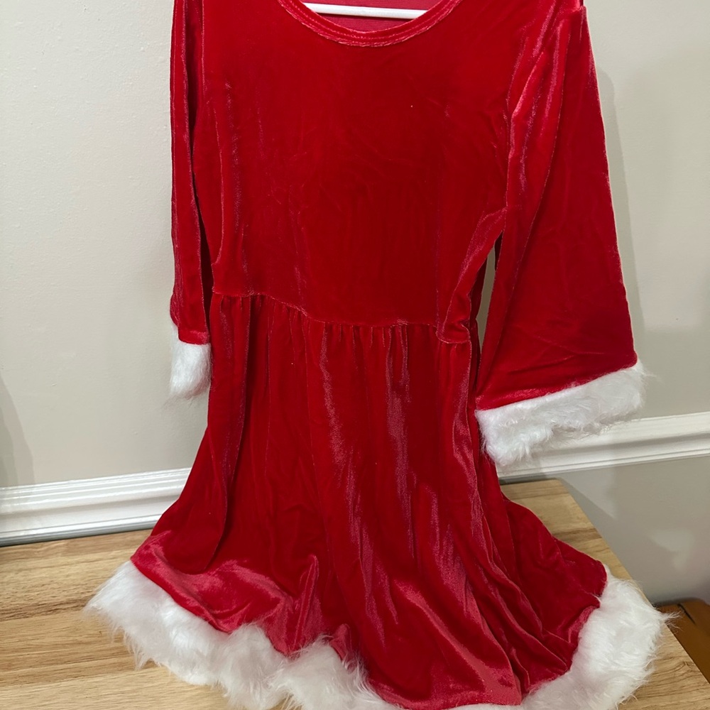 Red Velvet Dress with White Fur Trim